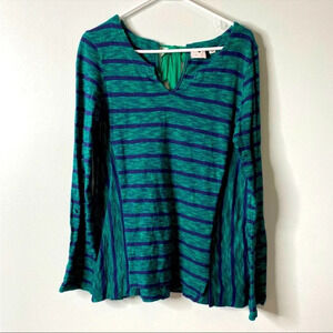 Anthropologie Postmark Green Striped Tie Back Top